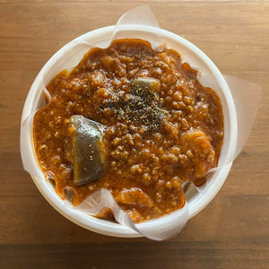 茄子のミートライスソース　イカと菜の花のアラビアータソース　チョコレートのテリーヌ（10/24　発送分）