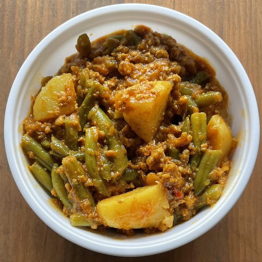 ジャガイモとインゲンのドライカレー　鶏肉のトマトソース　チョコレートのテリーヌ（5/23　発送分）